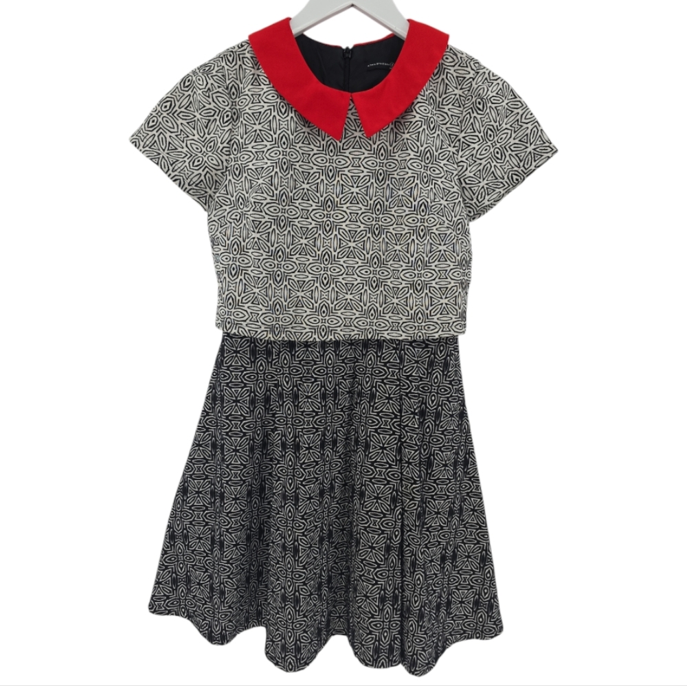 Atmosphere Dress Size UK 8 Black & White Pattern Red Collar